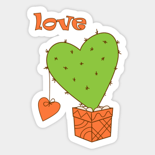 cartoon green cactus with orange heart and love Sticker